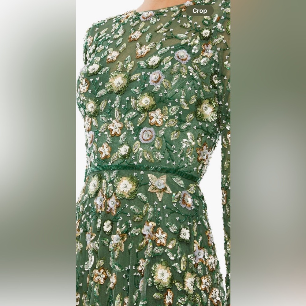 Mac Duggal Emerald Floral Embellished Gown